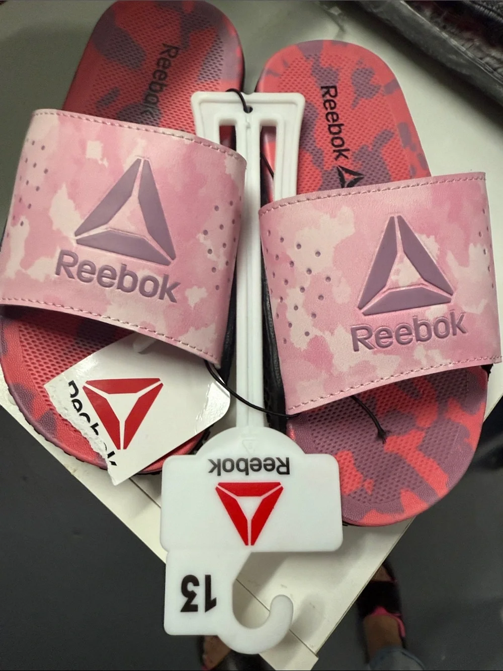 Reebok Kids Pink Camo Slide Sandals